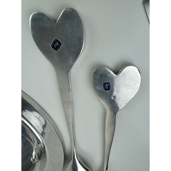 Mexico Silver Salad Bowl Stainless Steel Hearts Spoon Fork Serveware Set RARE - Picture 11 of 11